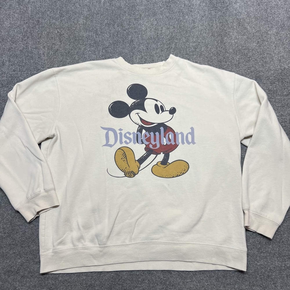 Disney Sweatshirt Adult XL White Fleece Mickey Mouse Disneyland Graphic Pullover